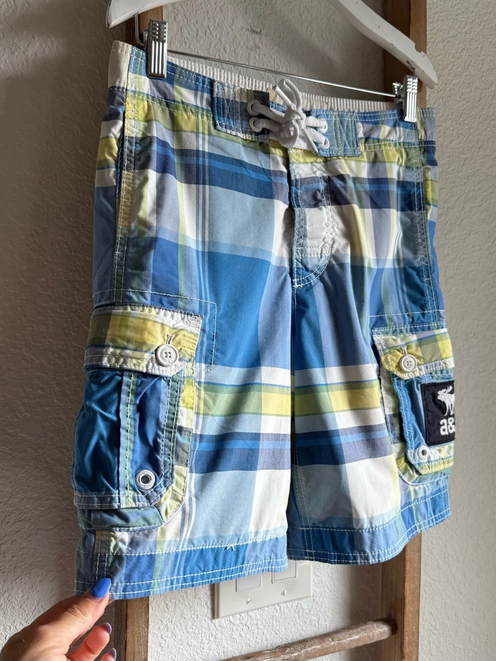 Abercrombie & Fitch Kids Boys Plaid Cargo Swim Trunks Board Shorts sz: Med